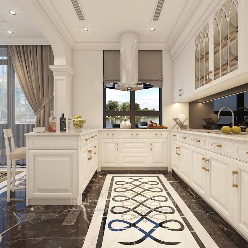 Mẫu tủ bếp chữ u thiết kế cực kỳ quý phái và trang nhã đặc biệt dành riêng cho những biệt thự tân cổ điển Tủ bếp hiện đại, tủ bếp chữ u, tủ bếp chữ i, tủ bếp chữ l