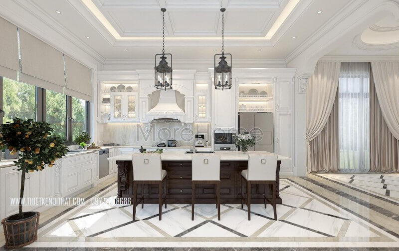 Thiết kế tủ bếp chữ L gỗ tự nhiên cao cấp phong cách tân cổ điển sang trọng và tiện nghi Tủ bếp hiện đại, tủ bếp chữ u, tủ bếp chữ i, tủ bếp chữ l