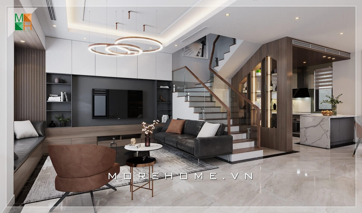 Phối cảnh nội thất phòng khách đẹp theo phong cách hiện đại, cao cấp. Thiết kế phòng khách nhà phố