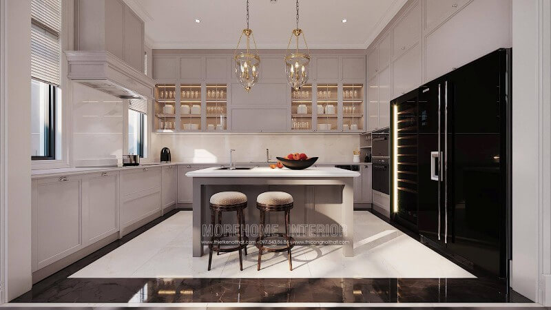 Tủ bếp chữ L phong cách hiện đại bằng gỗ cao cấp Thiết kế và sản xuất tủ bếp đẹp