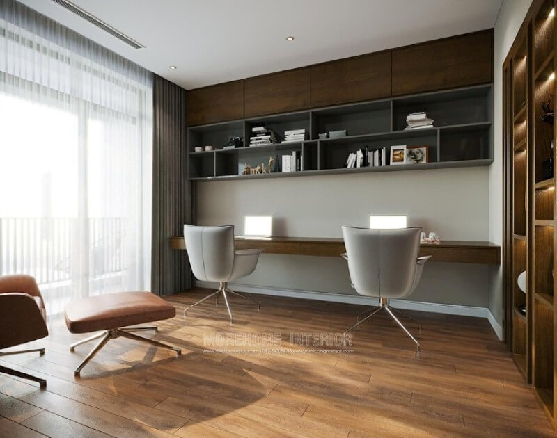 Mẫu kệ trang trí ấn tượng với cốt gỗ công nghiệp màu gỗ óc chó sang trọng Thiết kế chung cư