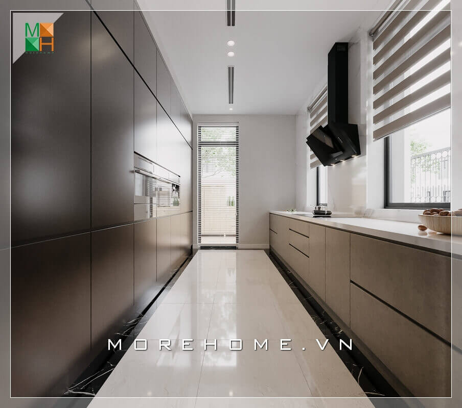 Mẫu thiết kế phòng bếp với hệ tủ bếp chữ bằng gỗ công nghiệp cho chung cư, nhà phố, biệt thự hiện đại tủ bếp chung cư