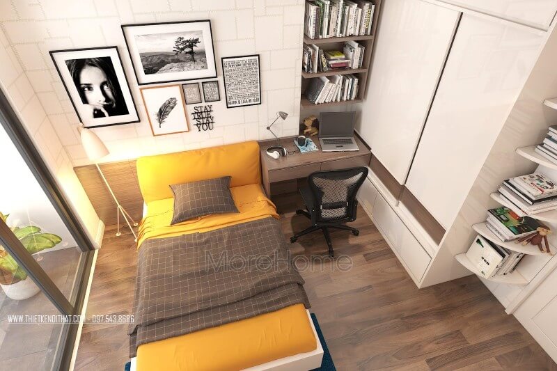 Tủ quần áo từ gỗ công nghiệp acrylic màu trắng trang nhã vừa mang đến tính thẩm mỹ cao vừa tạo cảm giác cơi nới cho không gian Thiết kế chung cư