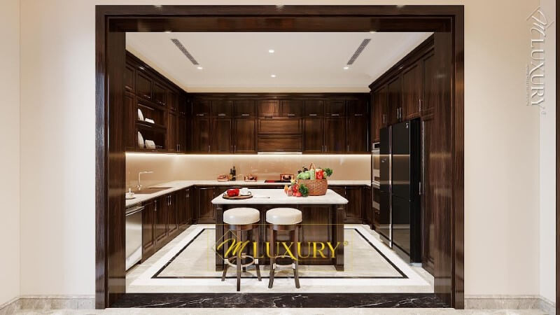 Bố trí không gian phòng bếp biệt thự tân cổ điển sang trọng Mẫu nội thất biệt thự tân cổ điển