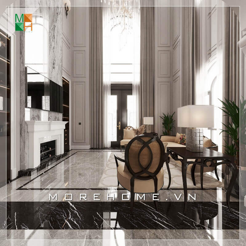 Thiết kế không gian phòng khách đẹp, cao cấp mang phong cách tân cổ điển cho chung cư, nhà phố, biệt thự, căn hộ penthouse. Thiết kế nội thất phòng khách biệt thự