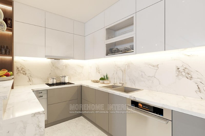 Thiết kế nội thất căn bếp chung cư với nội thất nhà bếp thiết kế khoa học, tiện nghi Thiết kế phòng bếp, tủ bếp đẹp
