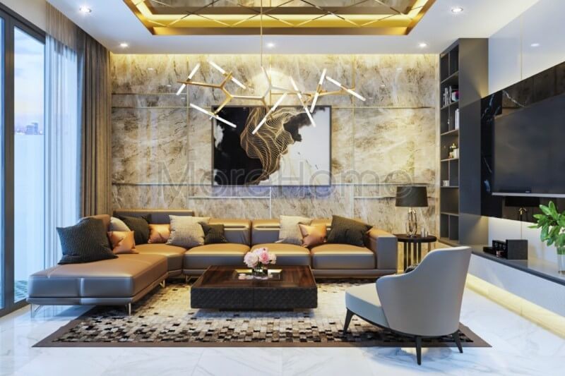 Kệ tủ gỗ được đóng đơn giản, đa năng và giảm được diện tích cho phòng khách