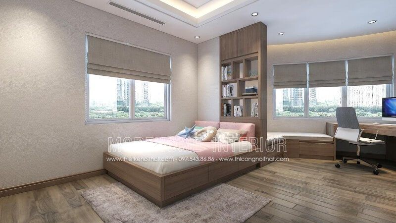 Mẫu giường ngủ gỗ công nghiệp có ngăn kéo dành cho bé gái