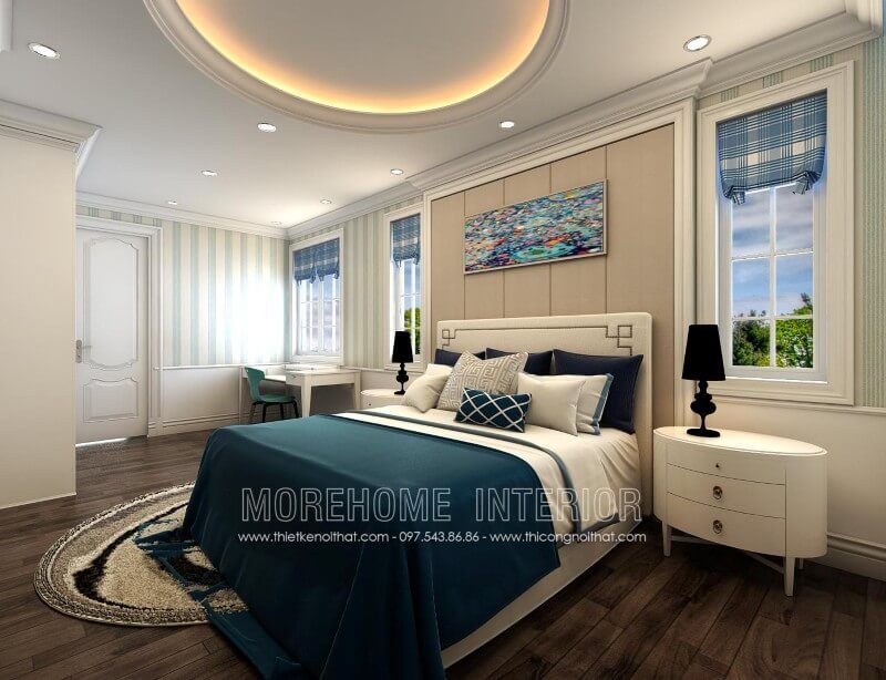 Kiểu mẫu giường ngủ bọc da hiện đại đẹp cho phòng ngủ con trai rộng 25-30 m2