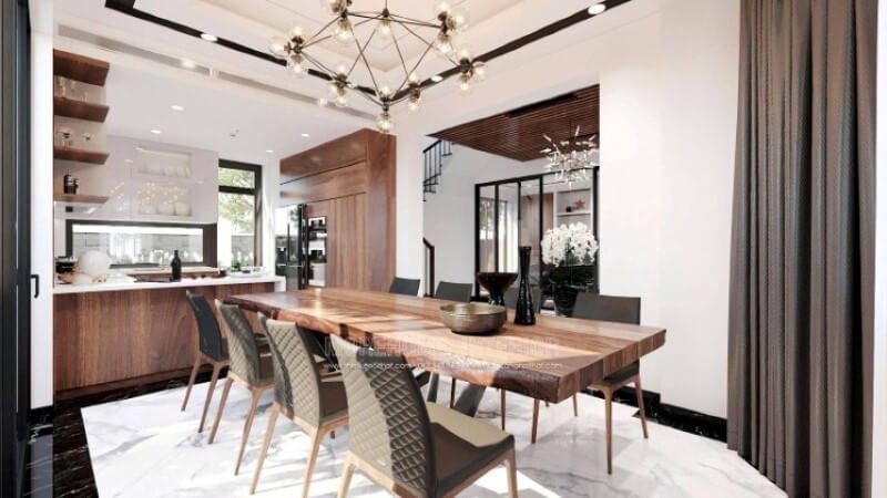 Mẫu tủ bếp hình chữ U với thiết kế bàn đảo liền mạch sẽ là một gợi ý tuyệt vời cho mẫu phòng bếp vuông vắn mà không cần tốn quá nhiều diện tích.