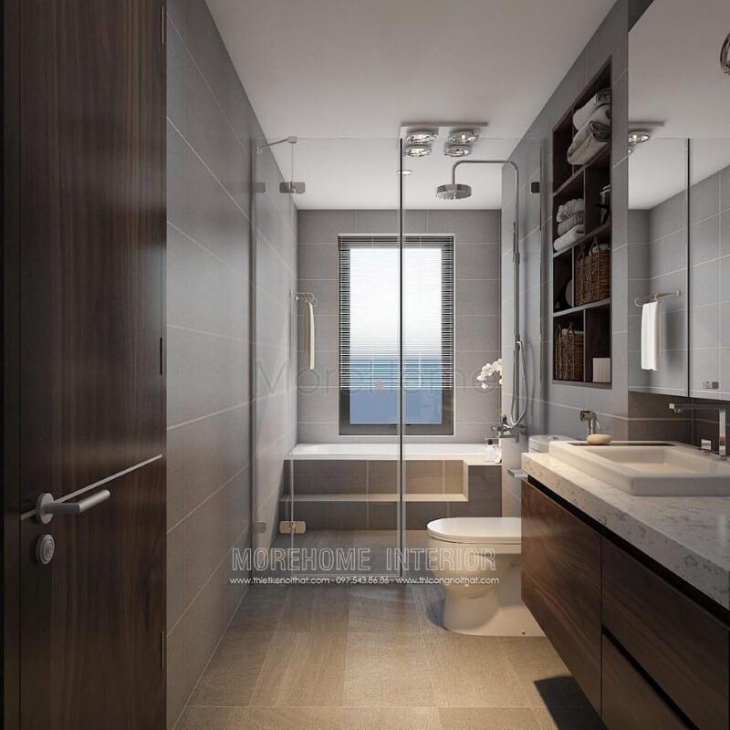 Thiết kế phòng tắm kính có bồn tắm hiện đại, đẹp, sang trọng.
