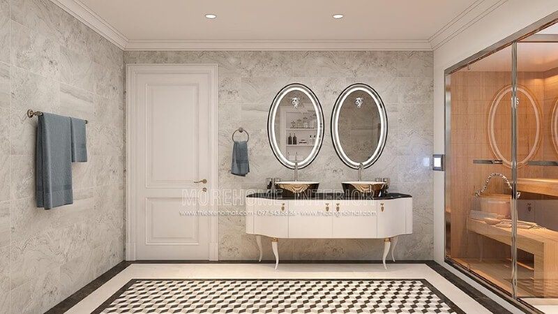 Gương ốp phòng tắm hình elip có đèn led cao cấp tạo điểm nhấn đẹp, sang trọng cho phòng tắm.