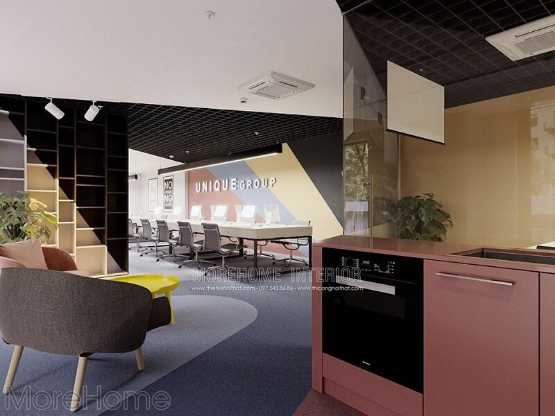 Thiết kế quầy lễ tân văn phòng độc đáo với màu sắc trẻ trung, cá tính