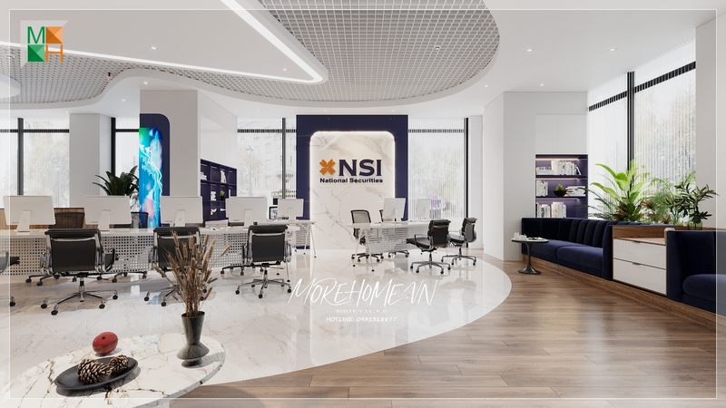 Sofa văng bọc nỉ màu xanh coban hiện đại đón tiếp khách tới công ty có thể ngồi chờ thể hiện sự chu đáo của công ty